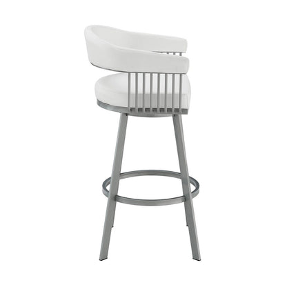 Armen Living - Chelsea 26in Counter Height Swivel Bar Stool in Silver Finish and White Faux Leather - LCCSBASLWH26 veiw 3