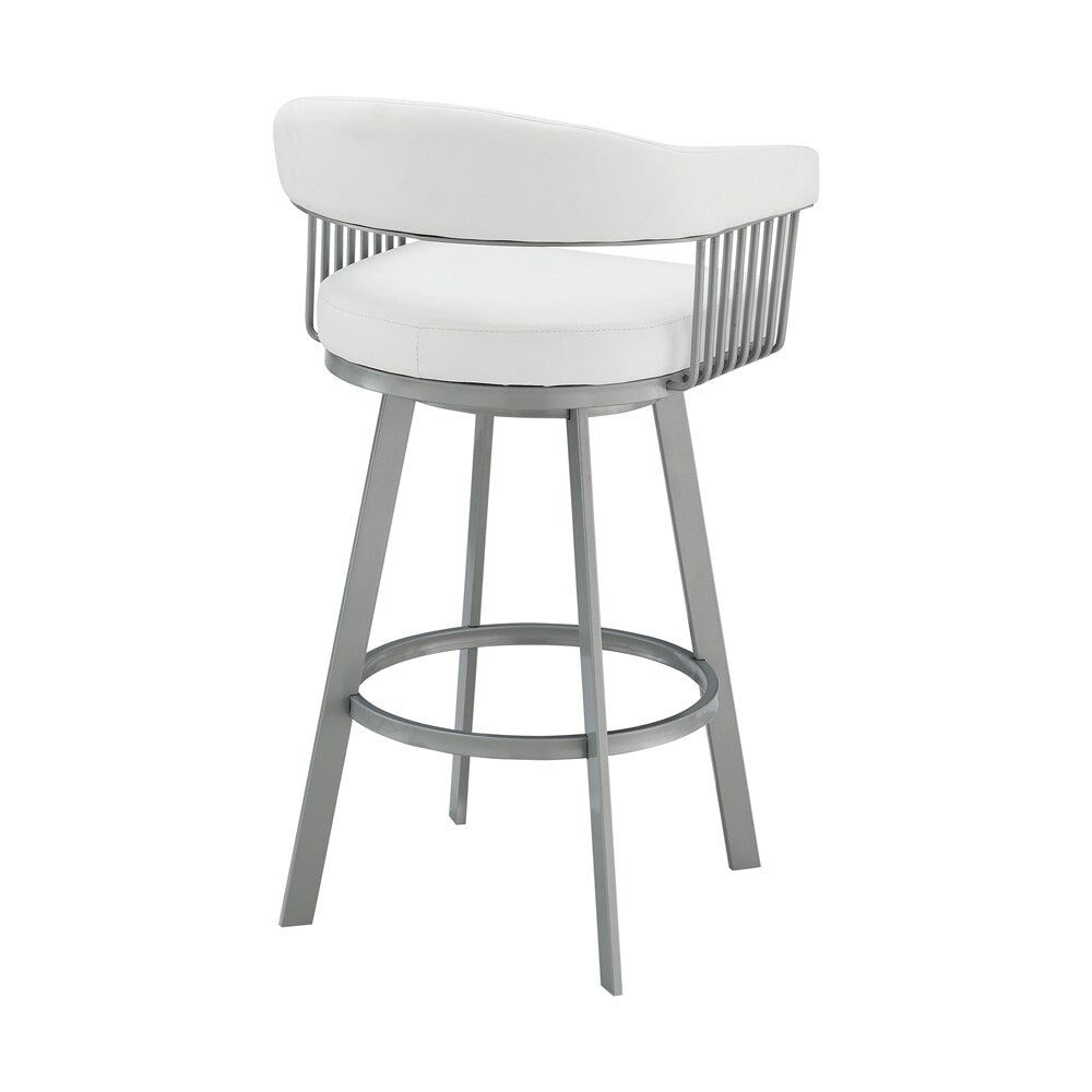 Armen Living - Chelsea 26in Counter Height Swivel Bar Stool in Silver Finish and White Faux Leather - LCCSBASLWH26 veiw 4