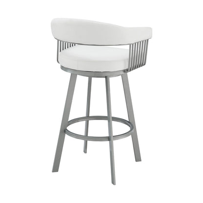Armen Living - Chelsea 26in Counter Height Swivel Bar Stool in Silver Finish and White Faux Leather - LCCSBASLWH26 veiw 4