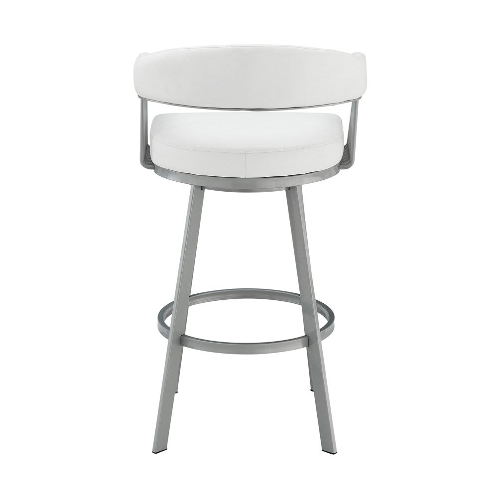 Armen Living - Chelsea 26in Counter Height Swivel Bar Stool in Silver Finish and White Faux Leather - LCCSBASLWH26 veiw 5