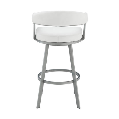 Armen Living - Chelsea 26in Counter Height Swivel Bar Stool in Silver Finish and White Faux Leather - LCCSBASLWH26 veiw 5
