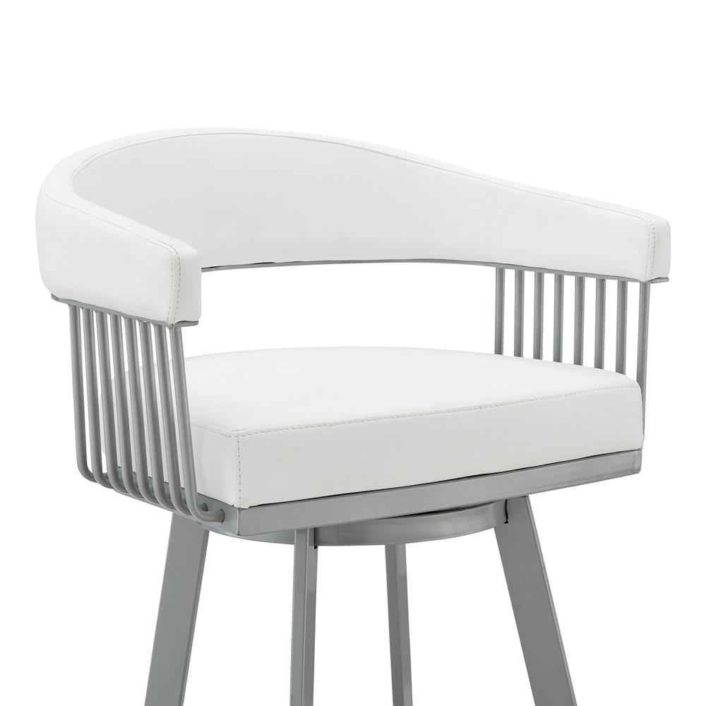 Armen Living - Chelsea 26in Counter Height Swivel Bar Stool in Silver Finish and White Faux Leather - LCCSBASLWH26 veiw 6