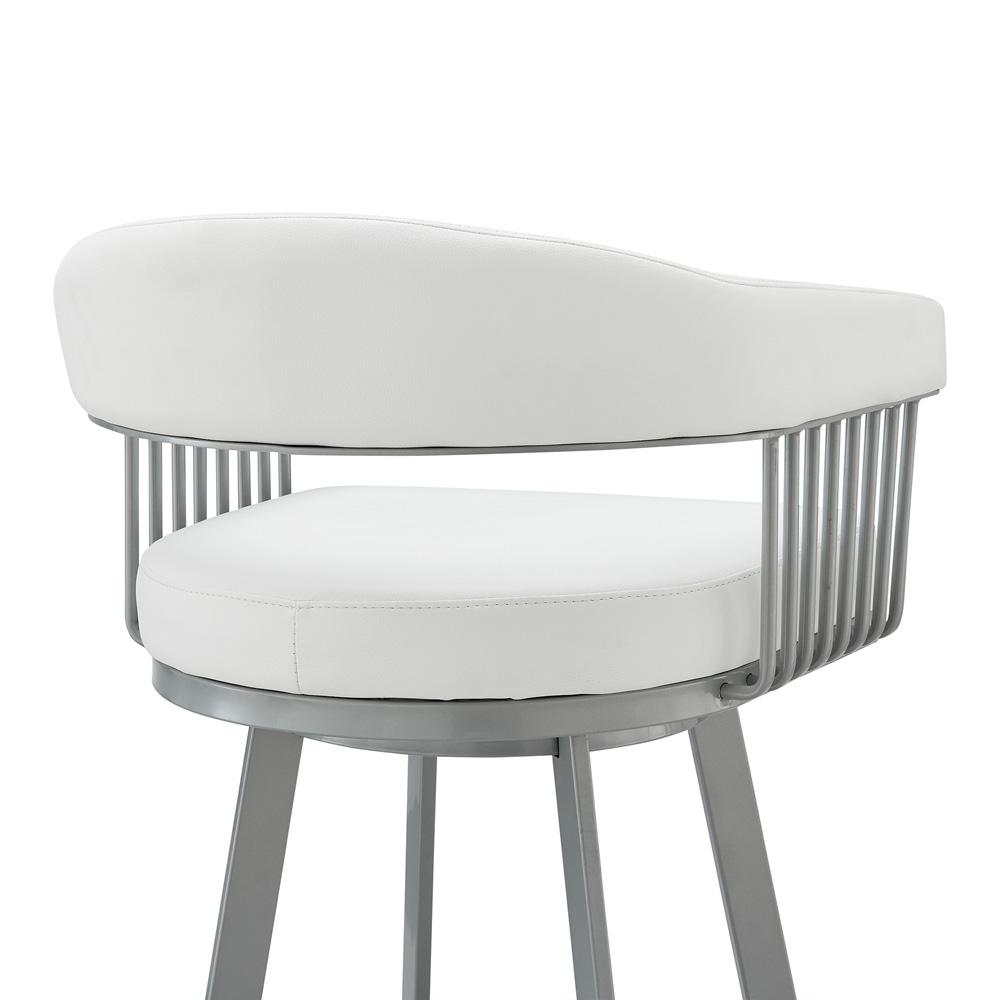 Armen Living - Chelsea 26in Counter Height Swivel Bar Stool in Silver Finish and White Faux Leather - LCCSBASLWH26 veiw 7