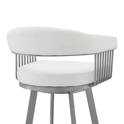 Armen Living - Chelsea 26in Counter Height Swivel Bar Stool in Silver Finish and White Faux Leather - LCCSBASLWH26 veiw 7