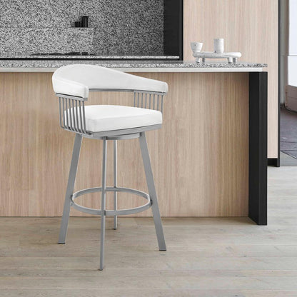 Armen Living - Chelsea 26in Counter Height Swivel Bar Stool in Silver Finish and White Faux Leather - LCCSBASLWH26 veiw 9