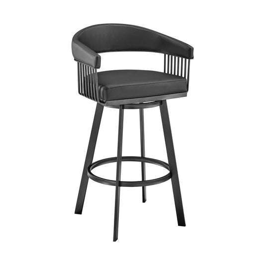 Armen Living - Chelsea 30in Bar Height Swivel Bar Stool in Black Finish and Black Faux Leather - LCCSBABLBL30 veiw 1