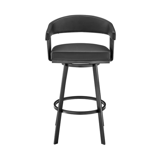 Armen Living - Chelsea 30in Bar Height Swivel Bar Stool in Black Finish and Black Faux Leather - LCCSBABLBL30 veiw 2