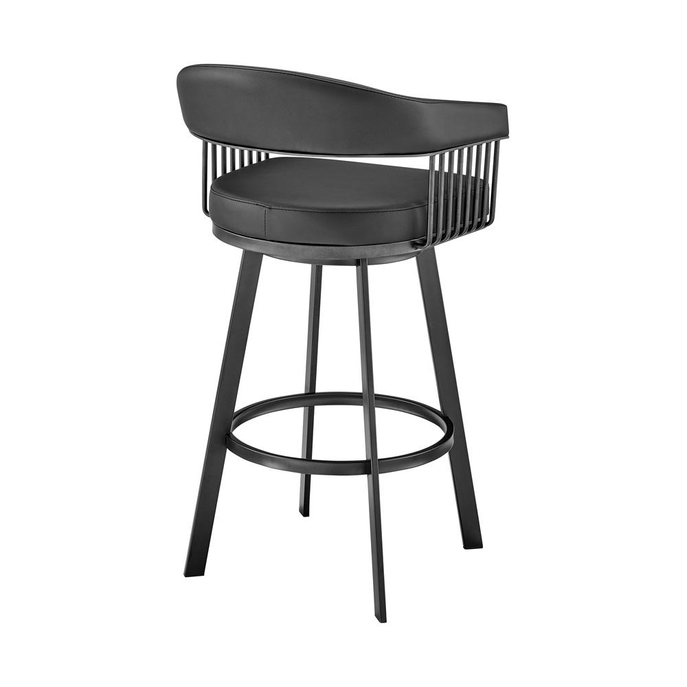Armen Living - Chelsea 30in Bar Height Swivel Bar Stool in Black Finish and Black Faux Leather - LCCSBABLBL30 veiw 4