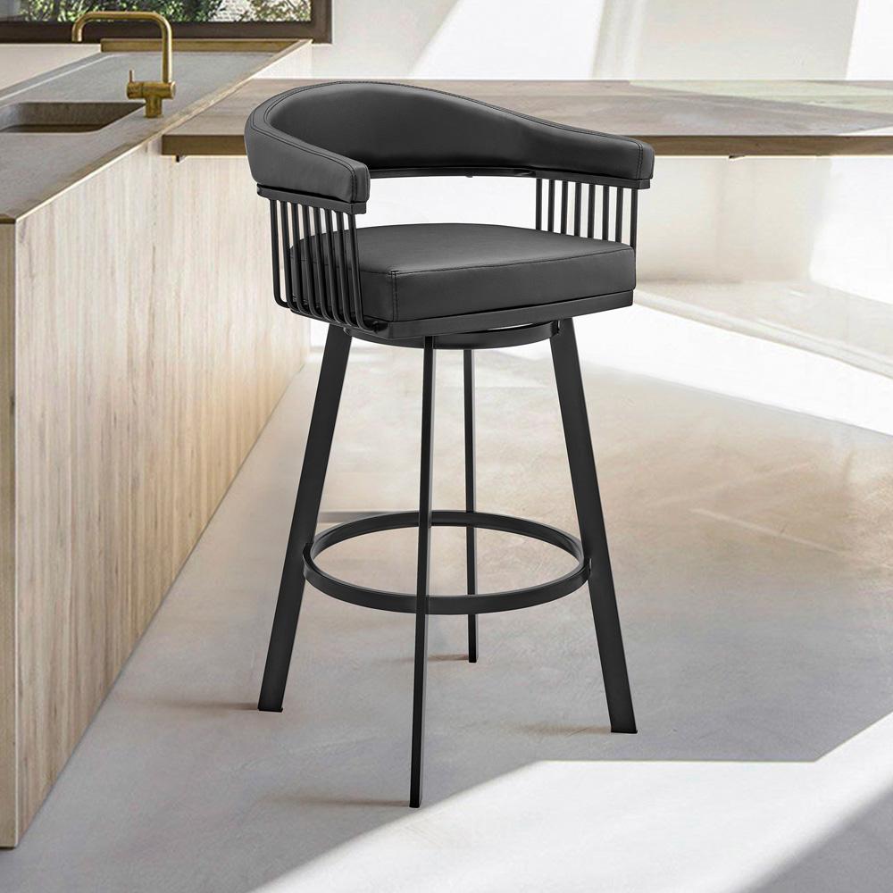 Armen Living - Chelsea 30in Bar Height Swivel Bar Stool in Black Finish and Black Faux Leather - LCCSBABLBL30 veiw 9