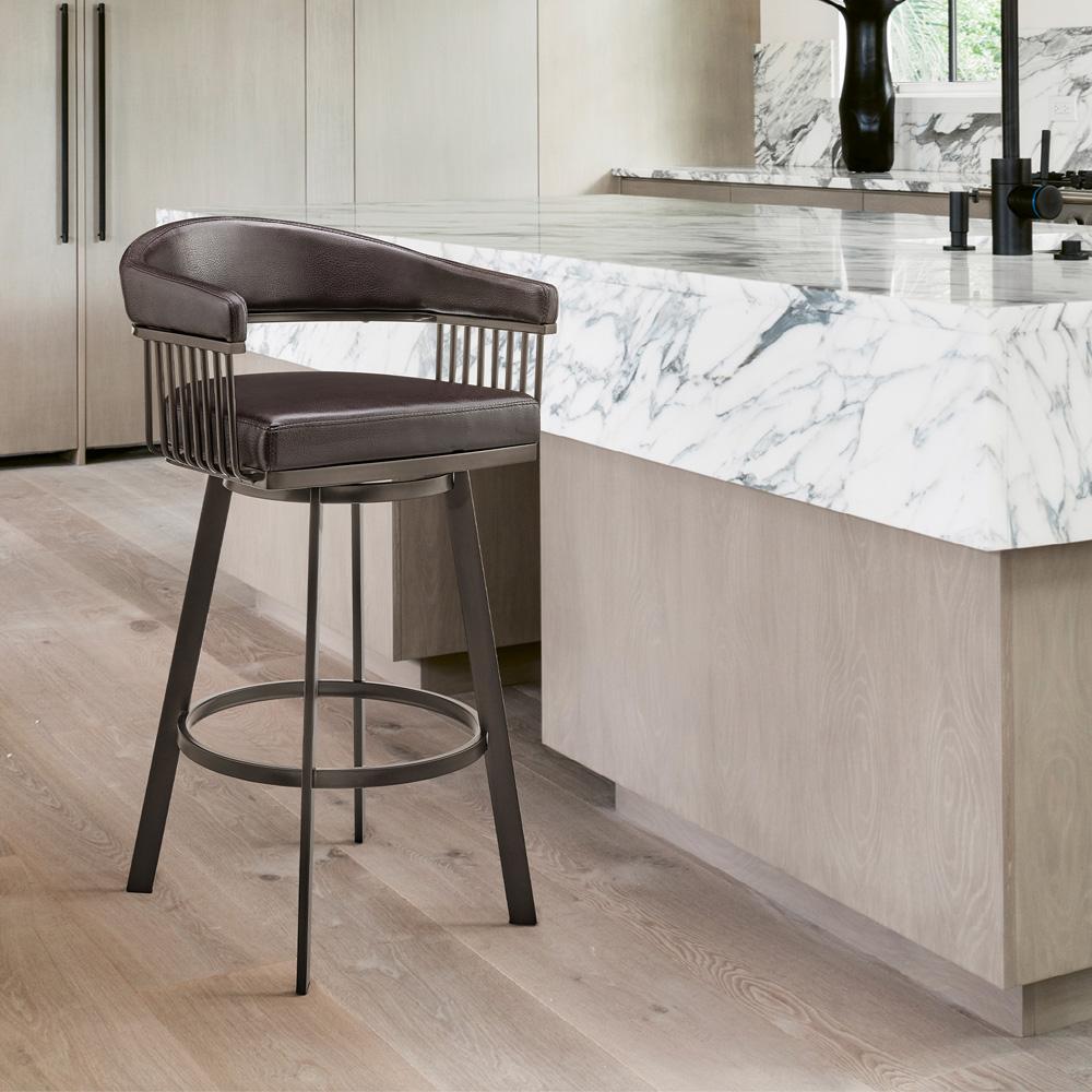 Armen Living - Chelsea 30in Bar Height Swivel Bar Stool in Java Brown Finish and Chocolate Faux Leather - LCCSBAJVCHO30 veiw 9