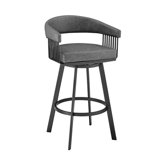 Armen Living - Chelsea 30in Bar Height Swivel Bar Stool in Black Finish and Gray Faux Leather - LCCSBAMBVG30 veiw 1