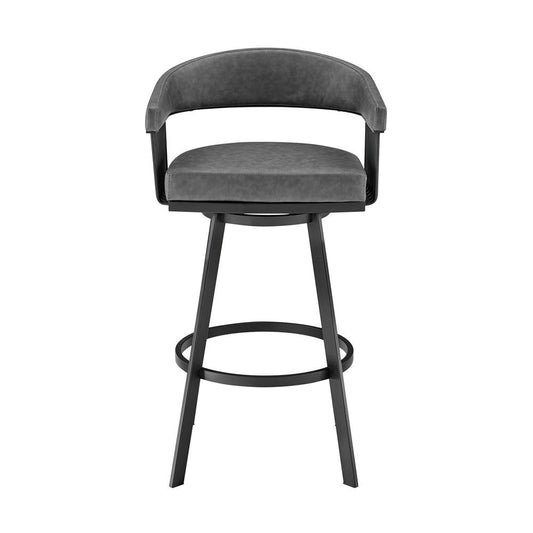 Armen Living - Chelsea 30in Bar Height Swivel Bar Stool in Black Finish and Gray Faux Leather - LCCSBAMBVG30 veiw 2