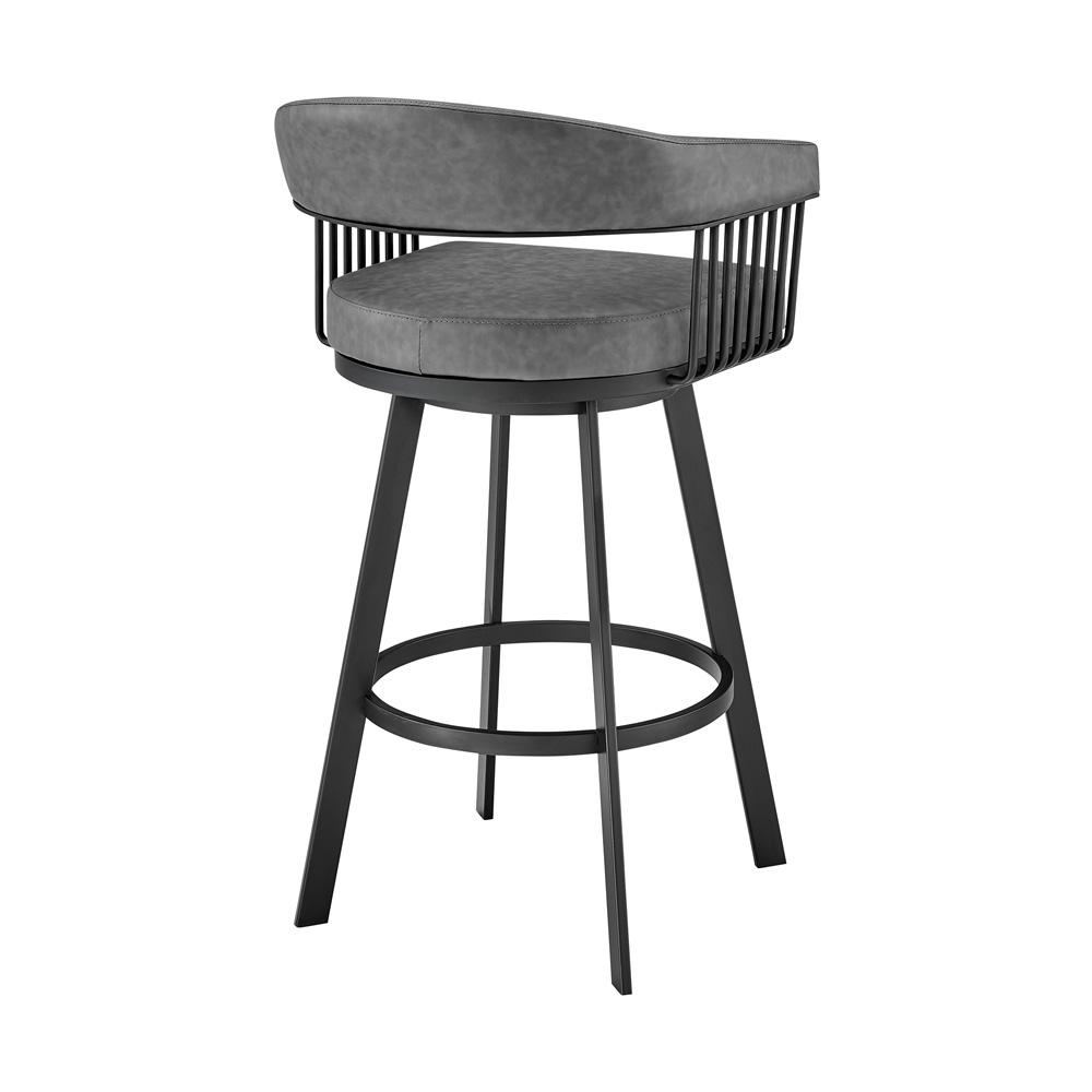 Armen Living - Chelsea 30in Bar Height Swivel Bar Stool in Black Finish and Gray Faux Leather - LCCSBAMBVG30 veiw 4