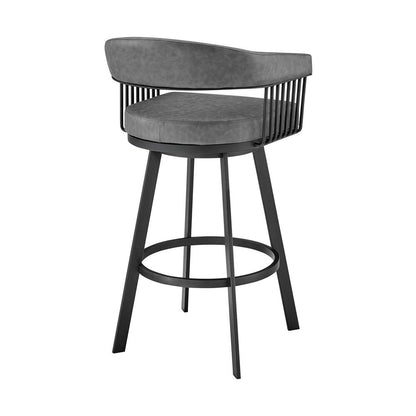 Armen Living - Chelsea 30in Bar Height Swivel Bar Stool in Black Finish and Gray Faux Leather - LCCSBAMBVG30 veiw 4