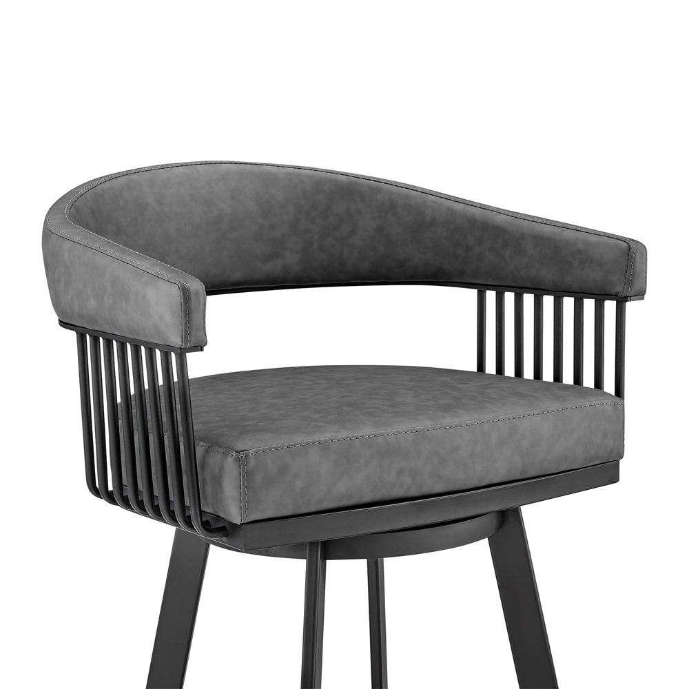 Armen Living - Chelsea 30in Bar Height Swivel Bar Stool in Black Finish and Gray Faux Leather - LCCSBAMBVG30 veiw 6
