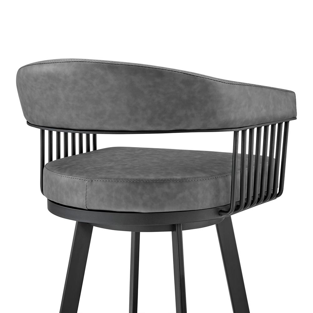 Armen Living - Chelsea 30in Bar Height Swivel Bar Stool in Black Finish and Gray Faux Leather - LCCSBAMBVG30 veiw 7