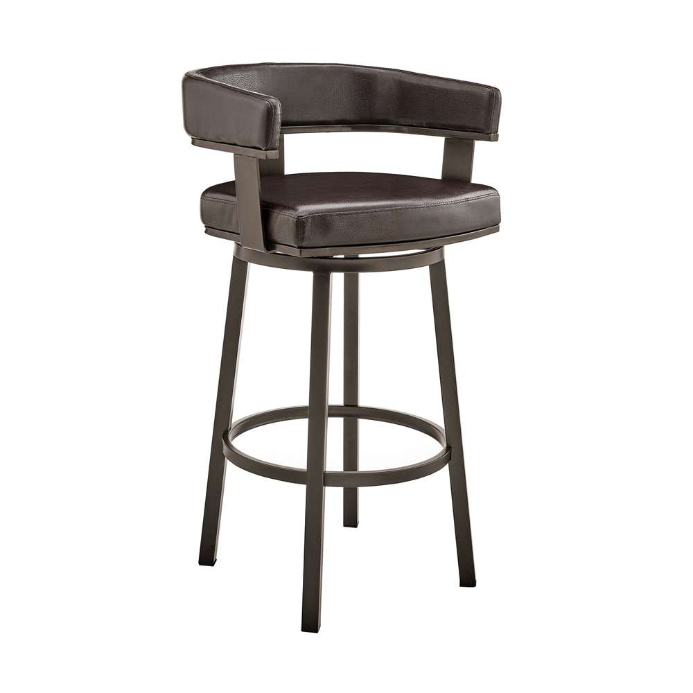 Armen Living - Cohen 26in Counter Height Swivel Bar Stool in Java Brown Finish and Chocolate Faux Leather - 721535761944 veiw 1