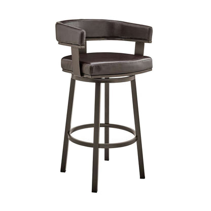 Armen Living - Cohen 26in Counter Height Swivel Bar Stool in Java Brown Finish and Chocolate Faux Leather - 721535761944 veiw 1