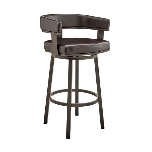 Armen Living - Cohen 26in Counter Height Swivel Bar Stool in Java Brown Finish and Chocolate Faux Leather - 721535761944 veiw 1