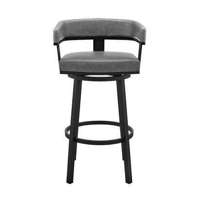 Armen Living - Cohen 26in Counter Height Swivel Bar Stool in Black Finish and Gray Faux Leather - 721535761968 veiw 2