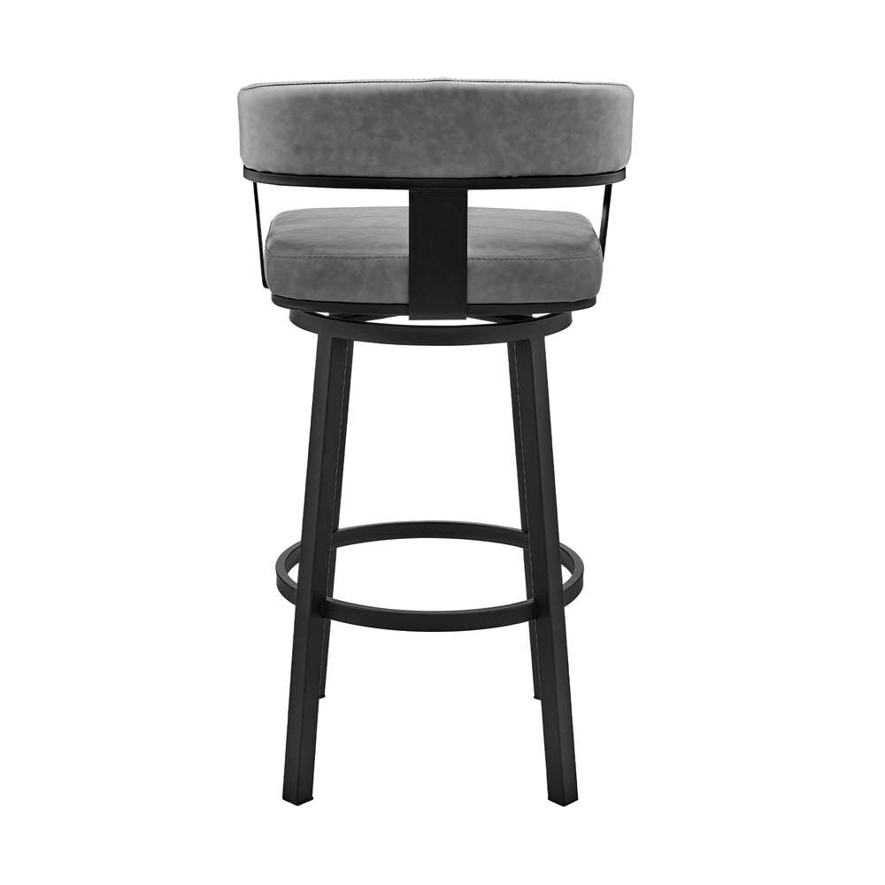 Armen Living - Cohen 26in Counter Height Swivel Bar Stool in Black Finish and Gray Faux Leather - 721535761968 veiw 5