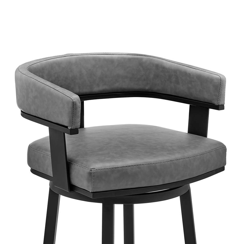 Armen Living - Cohen 26in Counter Height Swivel Bar Stool in Black Finish and Gray Faux Leather - 721535761968 veiw 6
