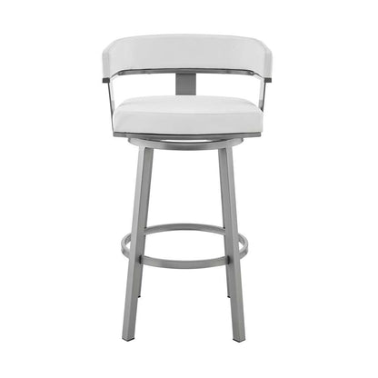 Armen Living - Cohen 26in Counter Height Swivel Bar Stool in Silver Finish with White Faux Leather - 721535761982 veiw 2