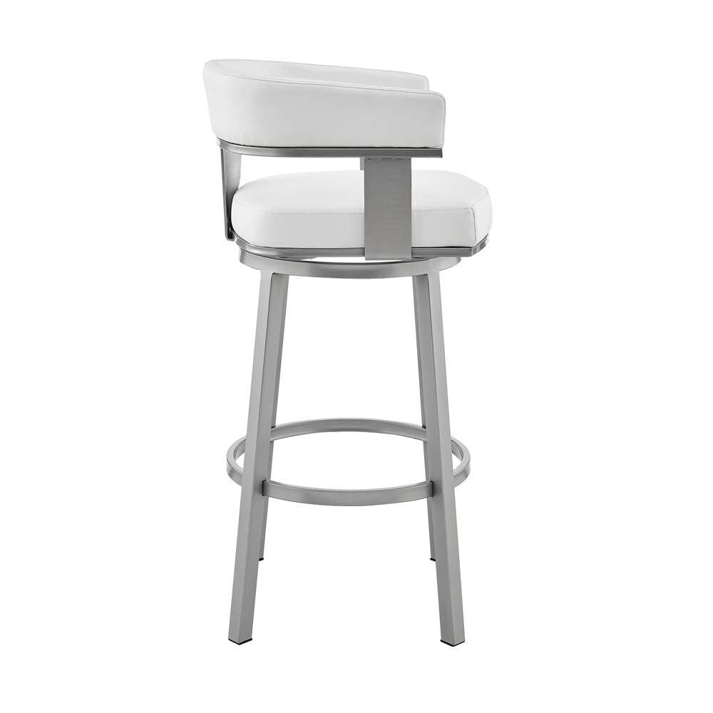 Armen Living - Cohen 26in Counter Height Swivel Bar Stool in Silver Finish with White Faux Leather - 721535761982 veiw 3