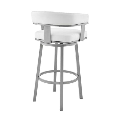 Armen Living - Cohen 26in Counter Height Swivel Bar Stool in Silver Finish with White Faux Leather - 721535761982 veiw 4