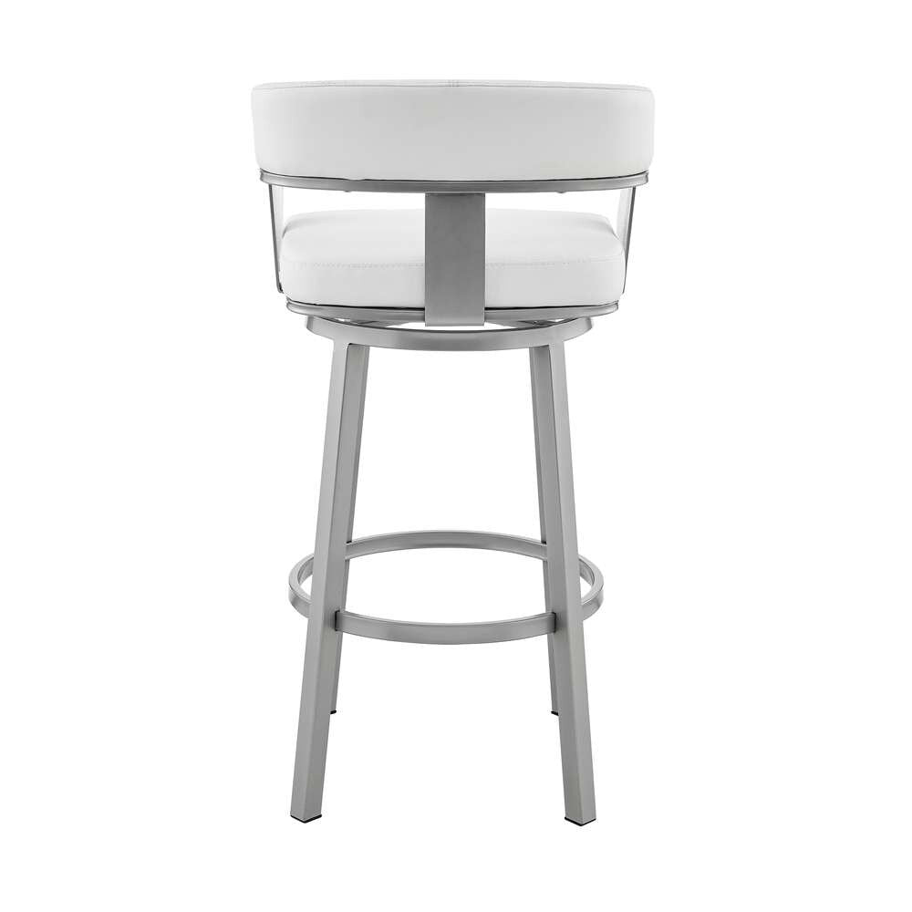 Armen Living - Cohen 26in Counter Height Swivel Bar Stool in Silver Finish with White Faux Leather - 721535761982 veiw 5