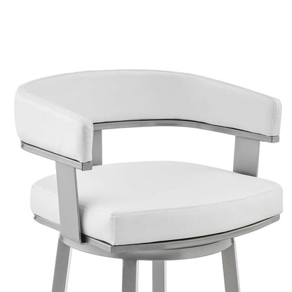 Armen Living - Cohen 26in Counter Height Swivel Bar Stool in Silver Finish with White Faux Leather - 721535761982 veiw 6