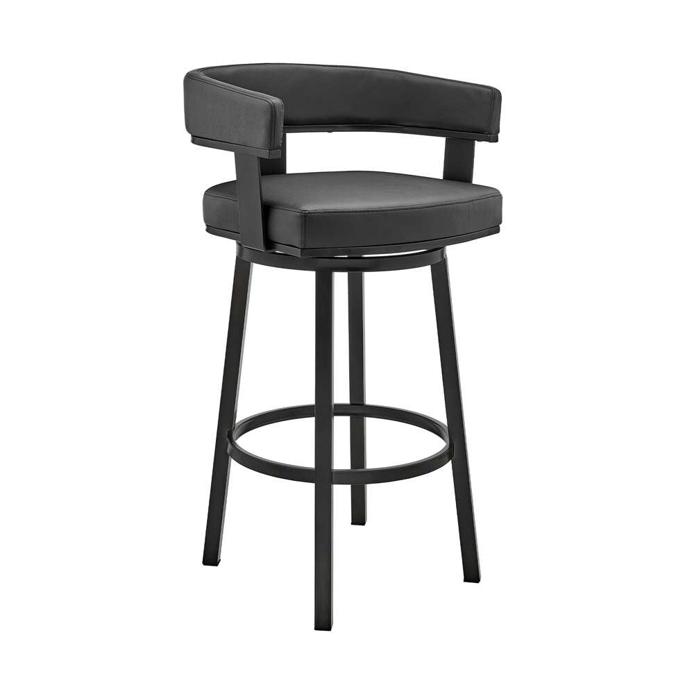 Armen Living - Cohen 30in Bar Height Swivel Bar Stool in Black Finish and Black Faux Leather - 721535761937 veiw 1