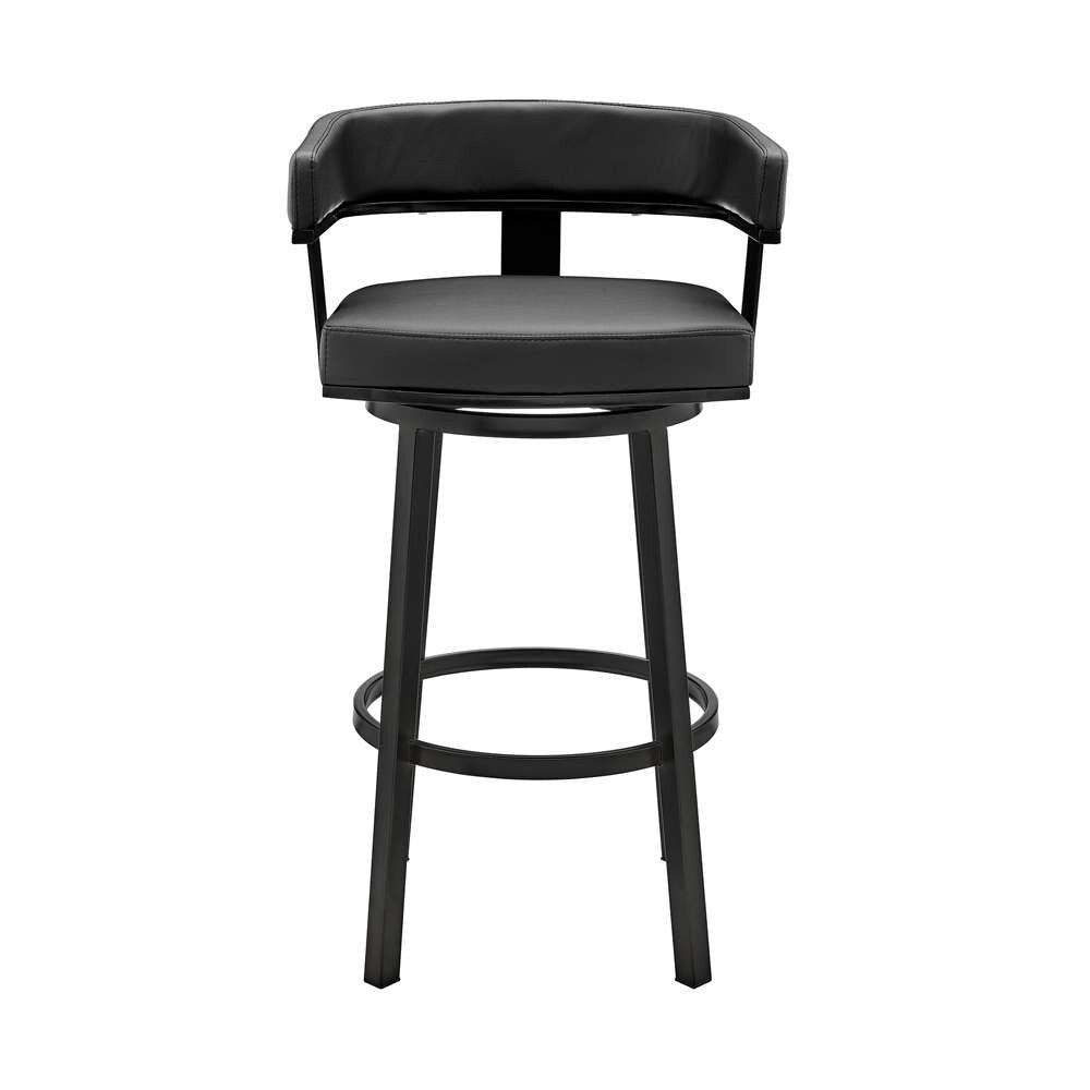Armen Living - Cohen 30in Bar Height Swivel Bar Stool in Black Finish and Black Faux Leather - 721535761937 veiw 2