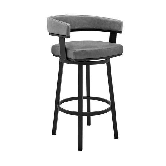 Armen Living - Cohen 30in Bar Height Swivel Bar Stool in Black Finish and Gray Faux Leather - 721535761975 veiw 1
