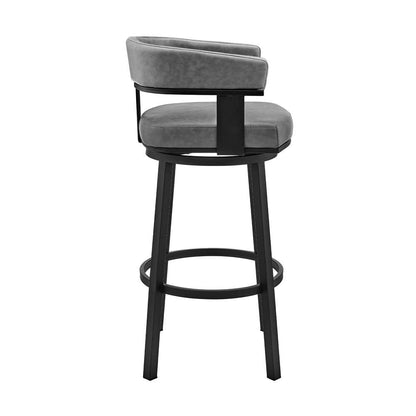 Armen Living - Cohen 30in Bar Height Swivel Bar Stool in Black Finish and Gray Faux Leather - 721535761975 veiw 3