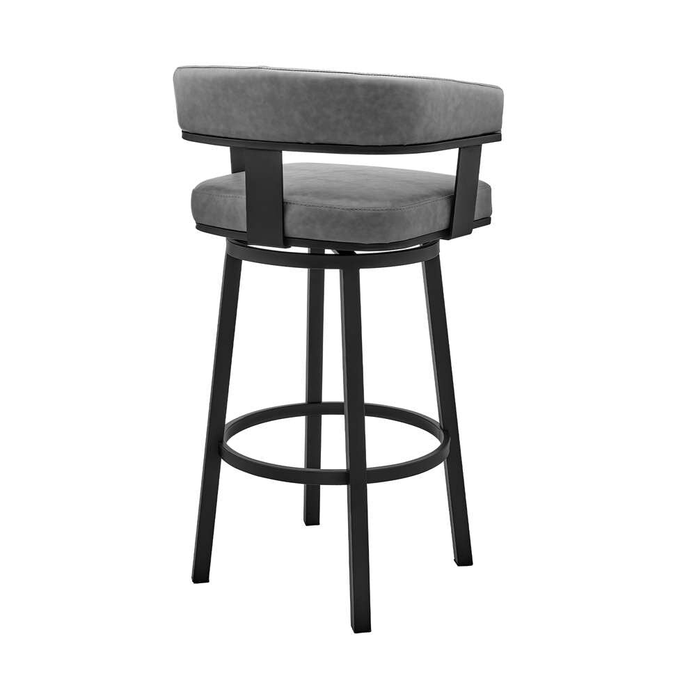 Armen Living - Cohen 30in Bar Height Swivel Bar Stool in Black Finish and Gray Faux Leather - 721535761975 veiw 4