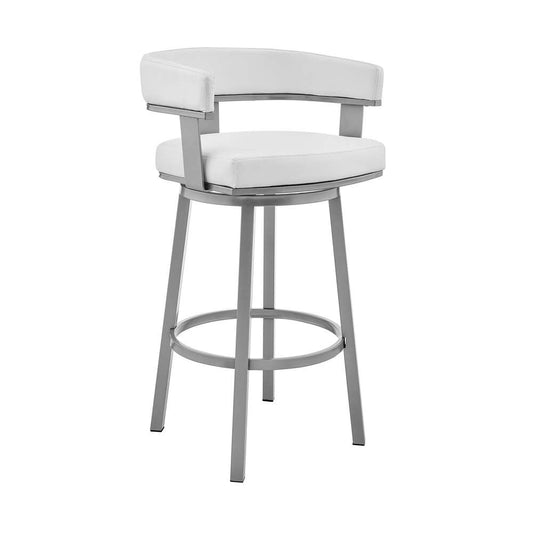 Armen Living - Cohen 30in Bar Height Swivel Bar Stool in Silver Finish with White Faux Leather - 721535761999 veiw 1