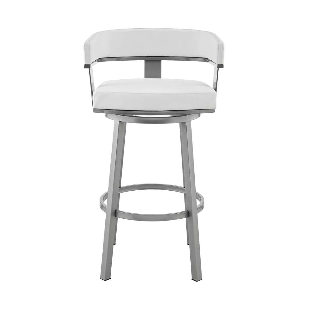 Armen Living - Cohen 30in Bar Height Swivel Bar Stool in Silver Finish with White Faux Leather - 721535761999 veiw 2