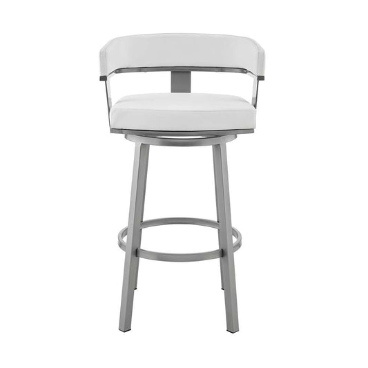 Armen Living - Cohen 30in Bar Height Swivel Bar Stool in Silver Finish with White Faux Leather - 721535761999 veiw 2