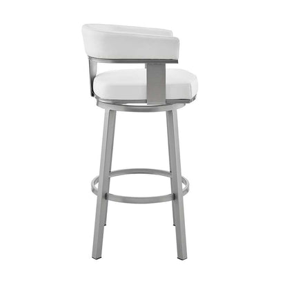 Armen Living - Cohen 30in Bar Height Swivel Bar Stool in Silver Finish with White Faux Leather - 721535761999 veiw 3