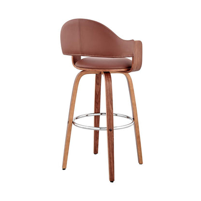 Armen Living - Daxton 26in Brown Faux Leather and Walnut Wood Bar Stool - LCDXBAWABR26 veiw 4