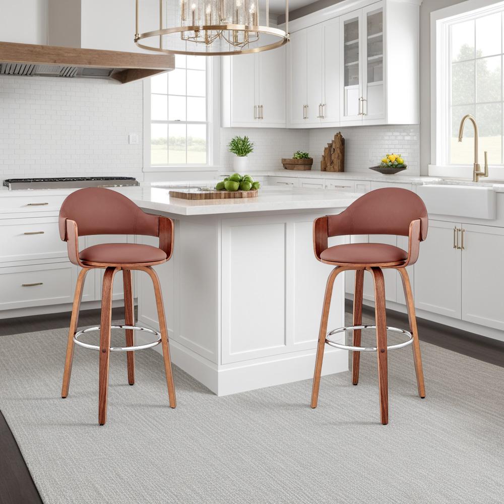 Armen Living - Daxton 26in Brown Faux Leather and Walnut Wood Bar Stool - LCDXBAWABR26 veiw 10