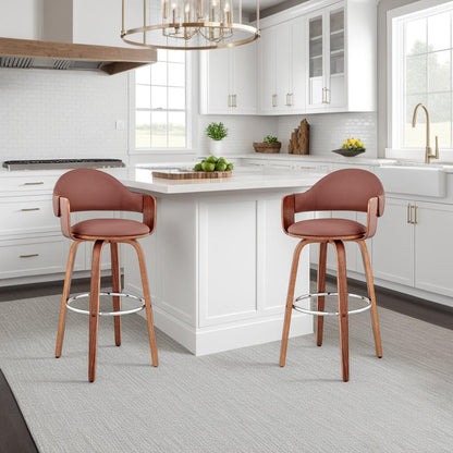 Armen Living - Daxton 26in Brown Faux Leather and Walnut Wood Bar Stool - LCDXBAWABR26 veiw 10