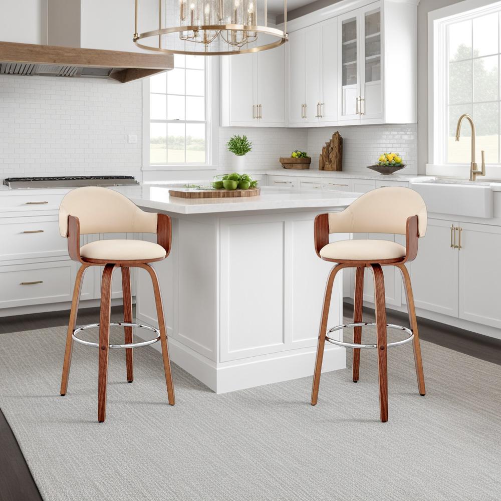 Armen Living - Daxton 26in Cream Faux Leather and Walnut Wood Bar Stool - LCDXBAWACR26 veiw 10