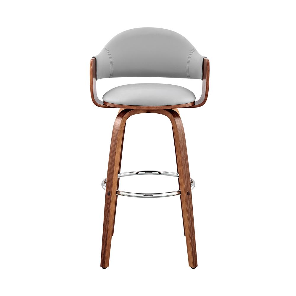 Armen Living - Daxton 26in Gray Faux Leather and Walnut Wood Bar Stool - LCDXBAWAGR26 veiw 2