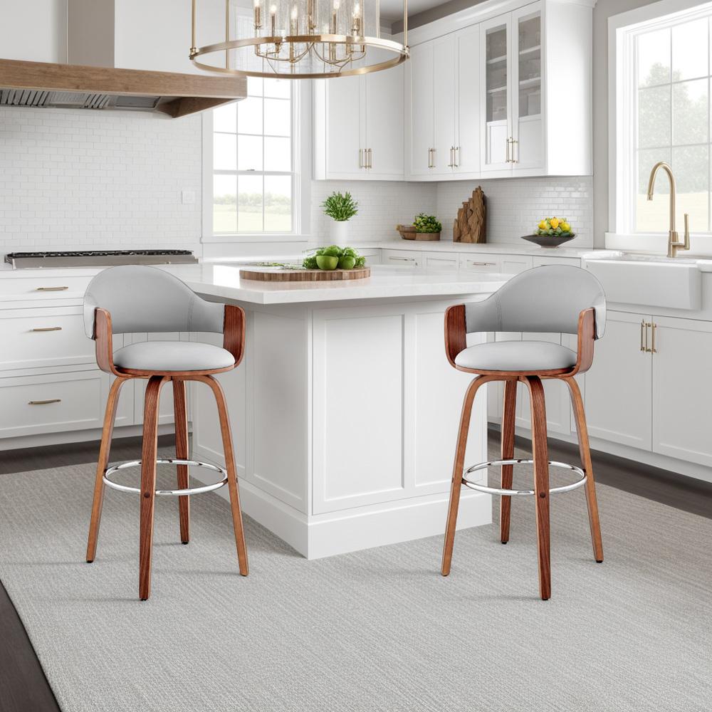 Armen Living - Daxton 26in Gray Faux Leather and Walnut Wood Bar Stool - LCDXBAWAGR26 veiw 10