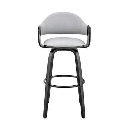 Armen Living - Daxton 26in Gray Faux Leather and Black Wood Bar Stool - LCDXBABLGR26 veiw 2