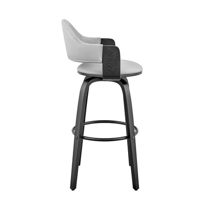 Armen Living - Daxton 26in Gray Faux Leather and Black Wood Bar Stool - LCDXBABLGR26 veiw 3