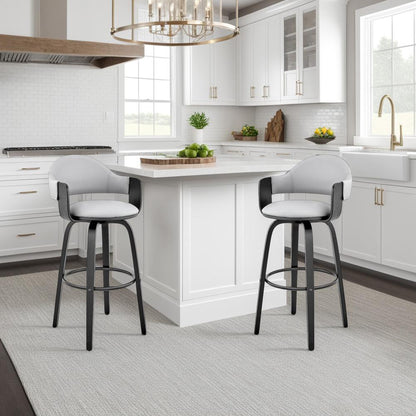 Armen Living - Daxton 26in Gray Faux Leather and Black Wood Bar Stool - LCDXBABLGR26 veiw 10