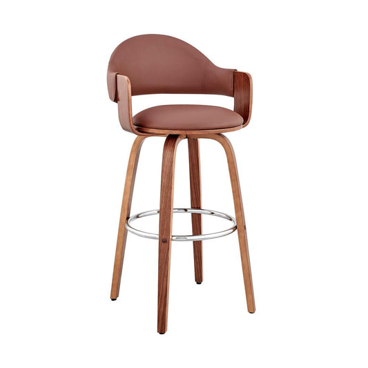 Armen Living - Daxton 30in Brown Faux Leather and Walnut Wood Bar Stool - LCDXBAWABR30 veiw 1